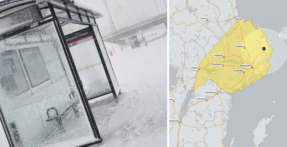 Bild på ett snölandskap och en karta från SMHI.